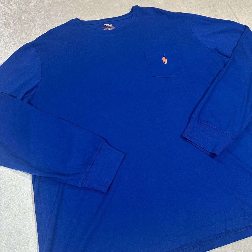 Polo Ralph Lauren Mens XL Blue Long Sleeve Pocket T Shirt Classic Fit Cotton